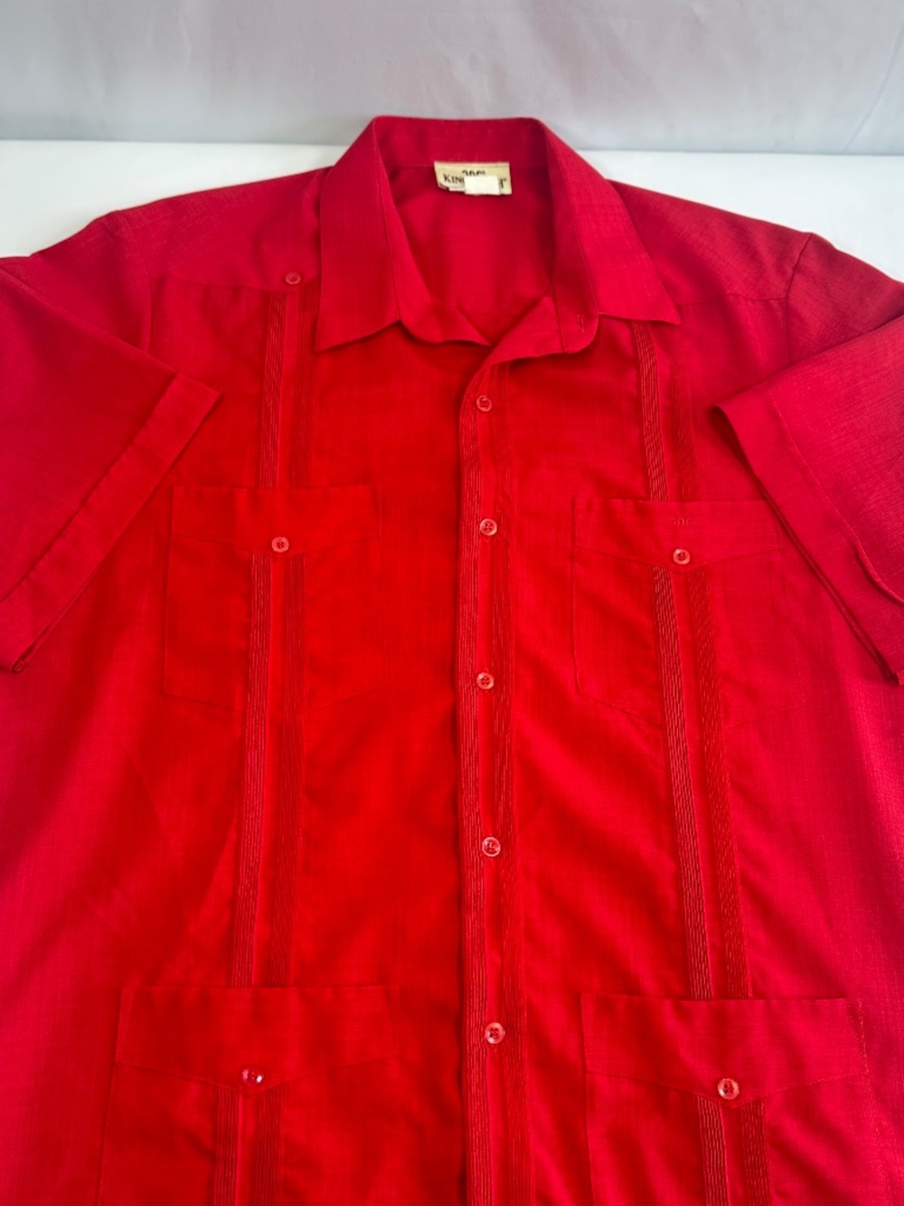 King Ranch Men's Guayabera Style Button Down Short Sleeve Shirt XL Red Polyester